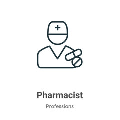 Poster - pharmacist outline vector icon. thin line black pharmacist icon, flat vector simple element illustra