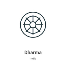 Dharma Outline Vector Icon. Thin Line Black Dharma Icon, Flat Vector Simple Element Illustration From Editable India Concept Isolated On White Background