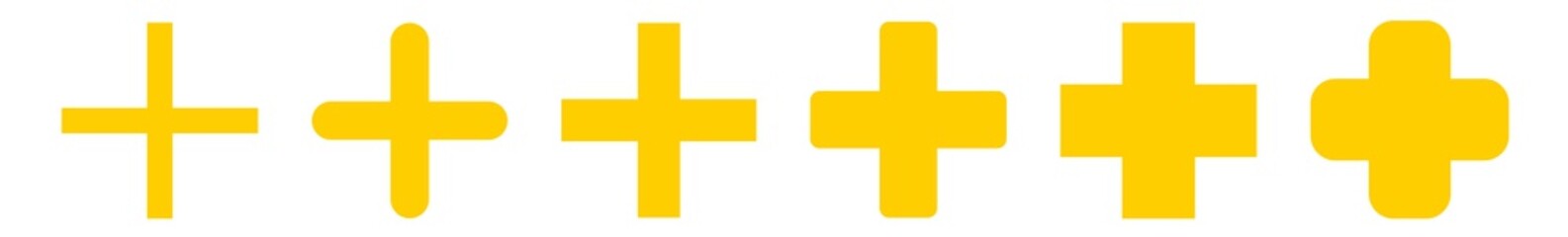 Wall Mural - plus icon yellow | pluses | cross symbol | addition logo | positive sign | isolated | variations