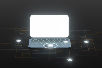 Canvas Print - Laptop with black background, technological concept, 3d rendering.