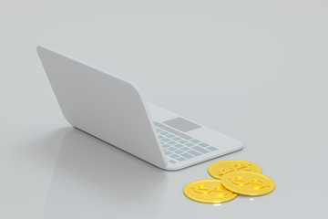 Canvas Print - Laptop with white background, technological concept, 3d rendering.