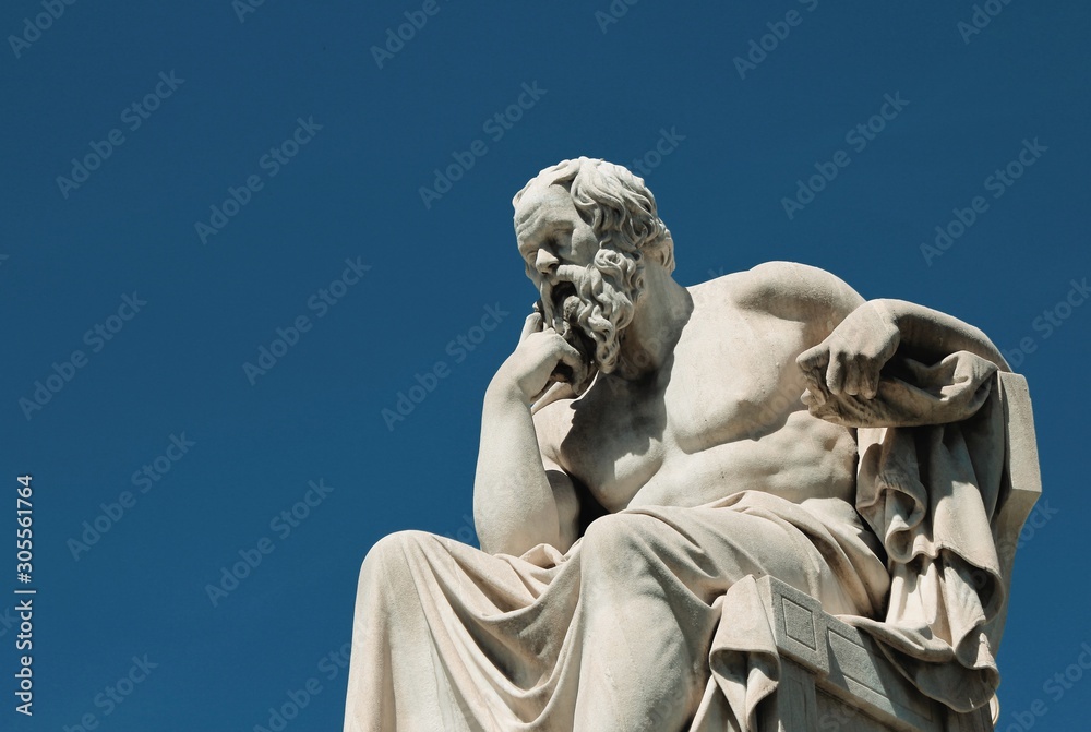 Statue of the ancient Greek philosopher Socrates in Athens, Greece. - obrazy, fototapety, plakaty 