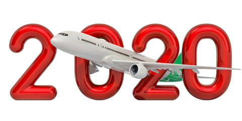 Poster - 2020 concept with aeroplane, 3d rendering