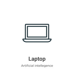 Poster - Laptop outline vector icon. Thin line black laptop icon, flat vector simple element illustration from editable artificial intelligence concept isolated on white background