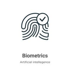 Poster - Biometrics outline vector icon. Thin line black biometrics icon, flat vector simple element illustration from editable artificial intellegence and future technology concept isolated on white