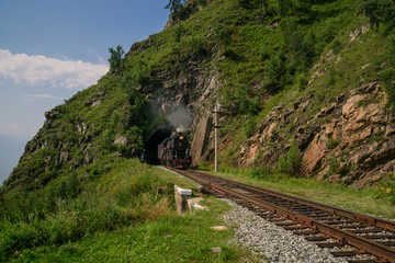 Wall Mural - Steam locomotive on the Circum-Baikal Railway near lake Baikal in Eastern Sib