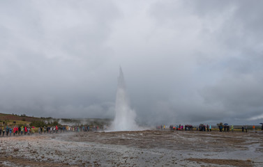 Strokkur geysir eruption, Golden Circle, Iceland. September 2019