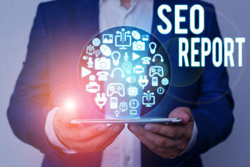 Fototapete - Writing note showing Seo Report. Business concept for notifying on how website is performing in search engine results