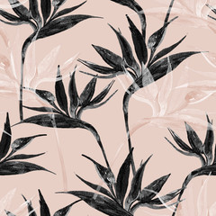 Wall Mural - Exotic flowers in monochrome colors, transparent on pastel background