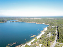 Aerial View Of A Lake In Keystone Heights Florida. Flying A Drone Over The Lake. 