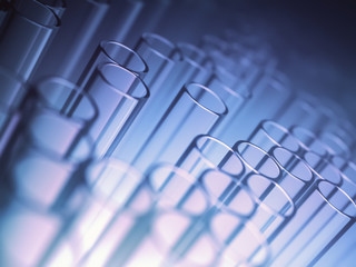 Wall Mural - test tubes, laboratory glassware, with background light in dark environment. concept image of scienc