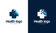 Pixel Health Logo Designs Template, Medical Logo In Modern Style Vector, Technology Logo Template