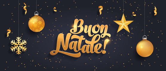 Wall Mural - Buon Natale - Merry Christmas black background illustration in Italian language