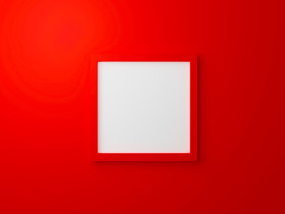Poster - 3d render interior for display. blank red photo frame hanging on wall texture in gallery for product