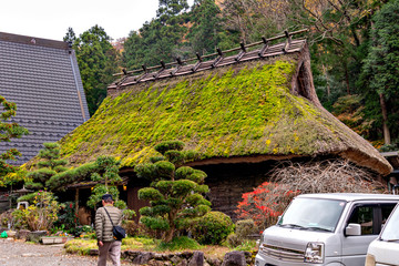 Traditional Japanese house with thatched leaf