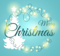 Wall Mural - Christmas greeting. Pine tree with light bulb background. Vector illustration