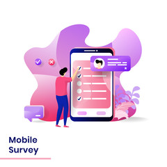 Fototapete - Landing Page Mobile Survey vector illustration modern concept, can use for Headers of web pages, templates, UI, web, mobile app, posters, banners, flyers, posters.