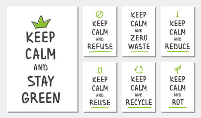 vector illustration. set of keep calm. zero waste concept. templates for poster and banner. ecologic