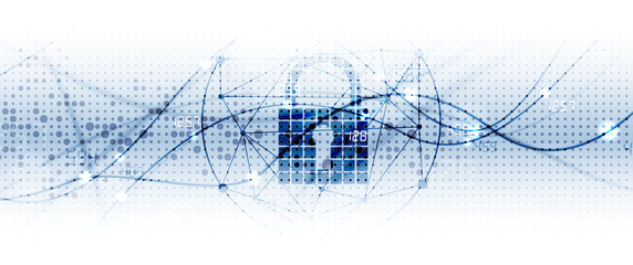 internet digital security technology concept for business background. Lock on circuit board