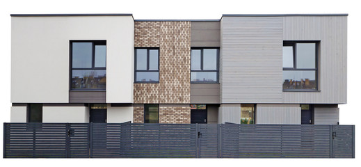 Side wall of a standard low cost  unfinished residential building for young families isolated on white