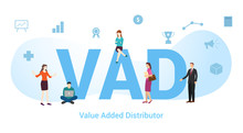 Vad Value Added Distributor Concept With Big Word Or Text And Team People With Modern Flat Style - Vector