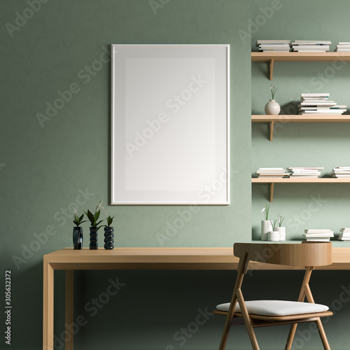 Cuadros en Lienzo Mock up poster frame in modern style interior with wooden work desk
