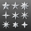 © Oksana Kumer - Silver star set isolated on transparent background. Vector realistic decoration