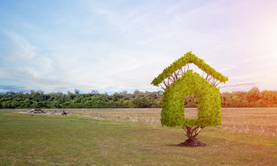 Sticker - Green plant in shape of house grows at green field