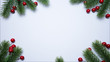 © theerawat s - Christmas composition. Christmas decor,, fir branches on white background. Flat lay, top view, copy space.