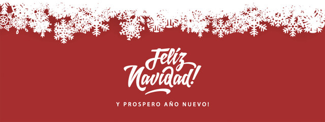 feliz navidad - merry christmas in spanish language red card template design elements, snowflakes
