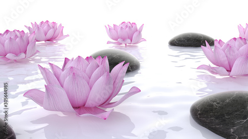 Dekoracja na wymiar  3d-wytopione-ilustracja-spa-kwiaty-lotosu-i-kamienie
