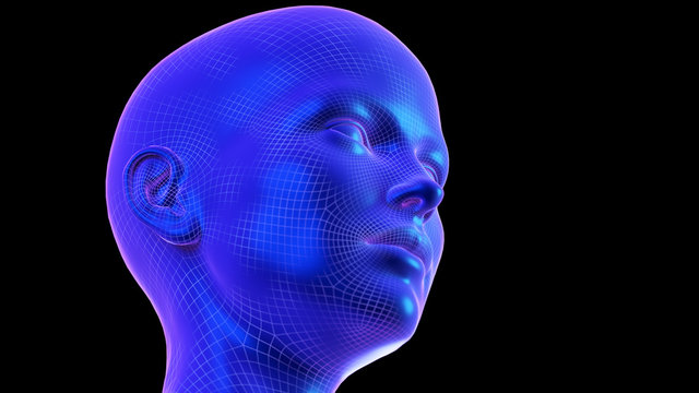 3d rendered abstract synthwave style illustration of a female head