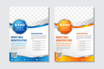 Poster - Vector blue and orange business brochure, flyer template. Modern wave corporate design. space for photo. circle shape element. vertical layout.