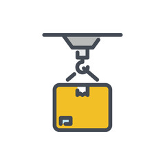 Poster - crane with box color line icon. crane lifting vector outline colorful sign.