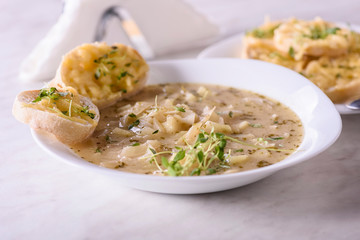 onion soup and toast with cheese