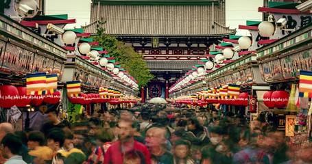 Wall Mural - Timelapse of Senso-ji Temple from night to day in Asakusa, Toyko, Japan. Sensoji temple is one of the most famous landmarks in Tokyo.