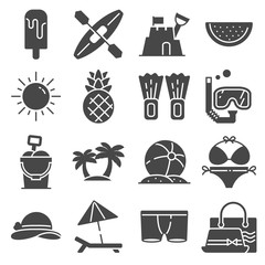 Canvas Print - Vector Summer icons gray set on white background