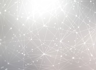3d communication abstract pattern. Futuristic network interactive space. Shiny silver grey empty background. Fantasy digital illustration.