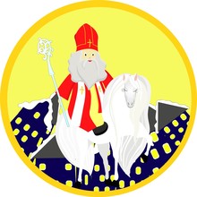 Sinterclass On A White Horse. Emblem Or Logo For The Day Of St. Nicholas.