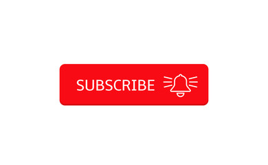 Wall Mural - Subscribe banner template. Red Subscribe button with white bell arrow sign