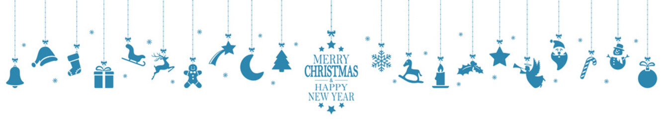 Wall Mural - hanging christmas icons and new year greetings