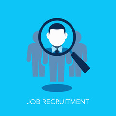 Poster - Job recruitment flat symbol with a magnifier looking for new employee or key person. Easy to use for your website or presentation.