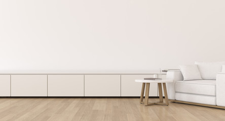 Aufkleber - View of minimal living room with empty wall. White interior with TV cabinet, 3d rendering.	