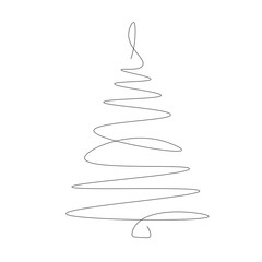 Wall Mural - Christmas tree silhouette continuous line drawing vector illustration