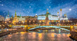 © mitzo_bs - Sightseeing Of Moscow, Russia. Panoramic view of Moscow Kremlin and Moskva river. Beautiful night view of the russian capital city. Panorama winter snow