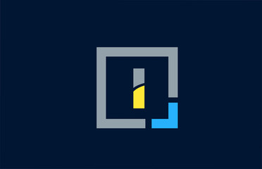 Poster - blue yellow letter I alphabet logo design icon for business