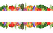 Two-sided border of watercolor bright vegetables hand-drawn for the design of menus, business cards, shop windows, textiles, postcards and any design.