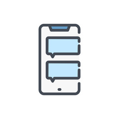 Poster - Smartphone with online support color line icon. Mobile phone and speech bubbles vector outline colorful sign.