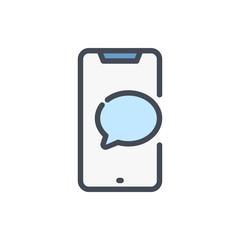 Poster - Smartphone with online support color line icon. Mobile phone and speech bubbles vector outline colorful sign.