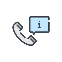 Fototapete - Customer call support service with help information color line icon. Phone tube with info chat box vector outline colorful sign.